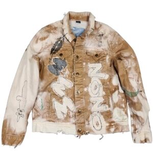Men’s Large Distressed Hand-Painted Denim Jacket – Bleached Graphic Streetwear